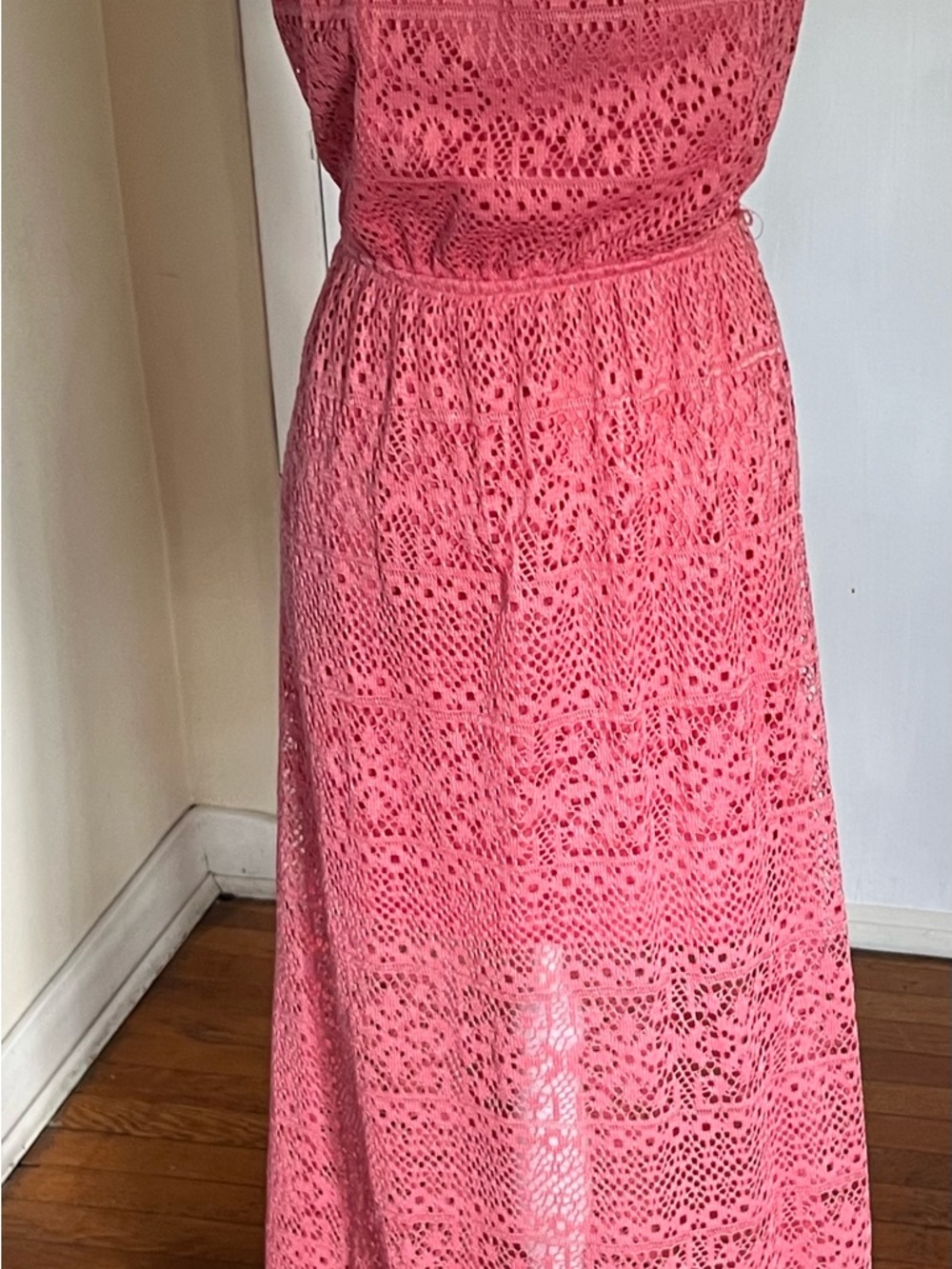 Crochet Maxi Skirt Dress in Coral Pink